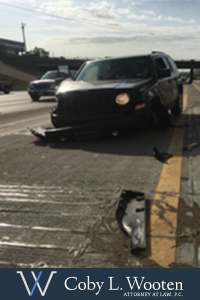 Smashed front end of a car after Dallas accident